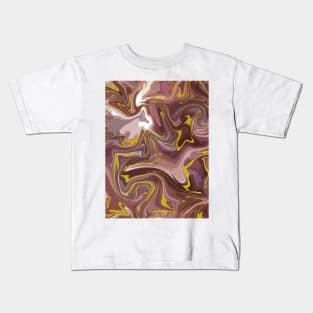 Dusty Rose and Purple with Gold Silk Marble - Purple, Pink, Beige Liquid Paint Pattern Kids T-Shirt